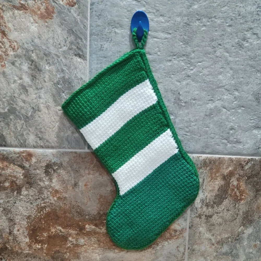 Handmade Christmas Stocking Plastic Canvas Snowflakes Bells